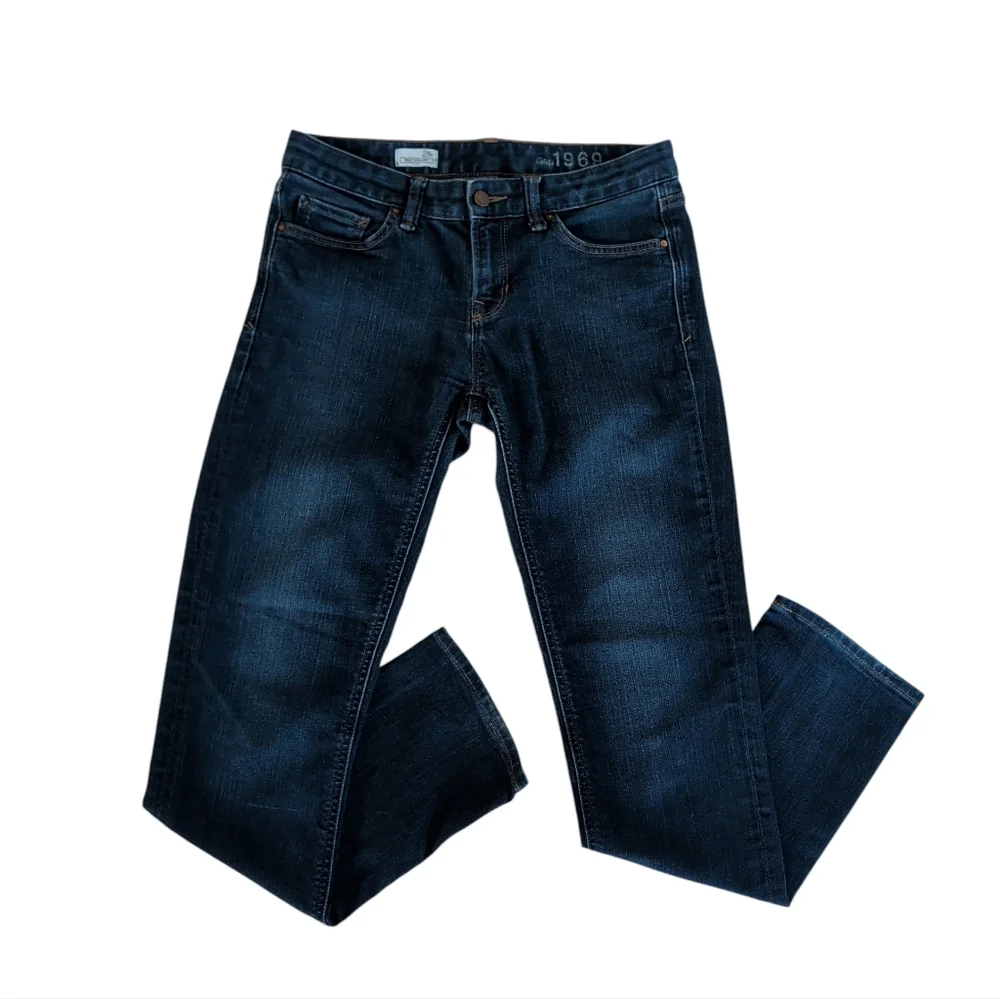 Gap 1969 Real Straight Leg Denim Jeans 28R Dark Wash Blue Pockets - Picture 2 of 16